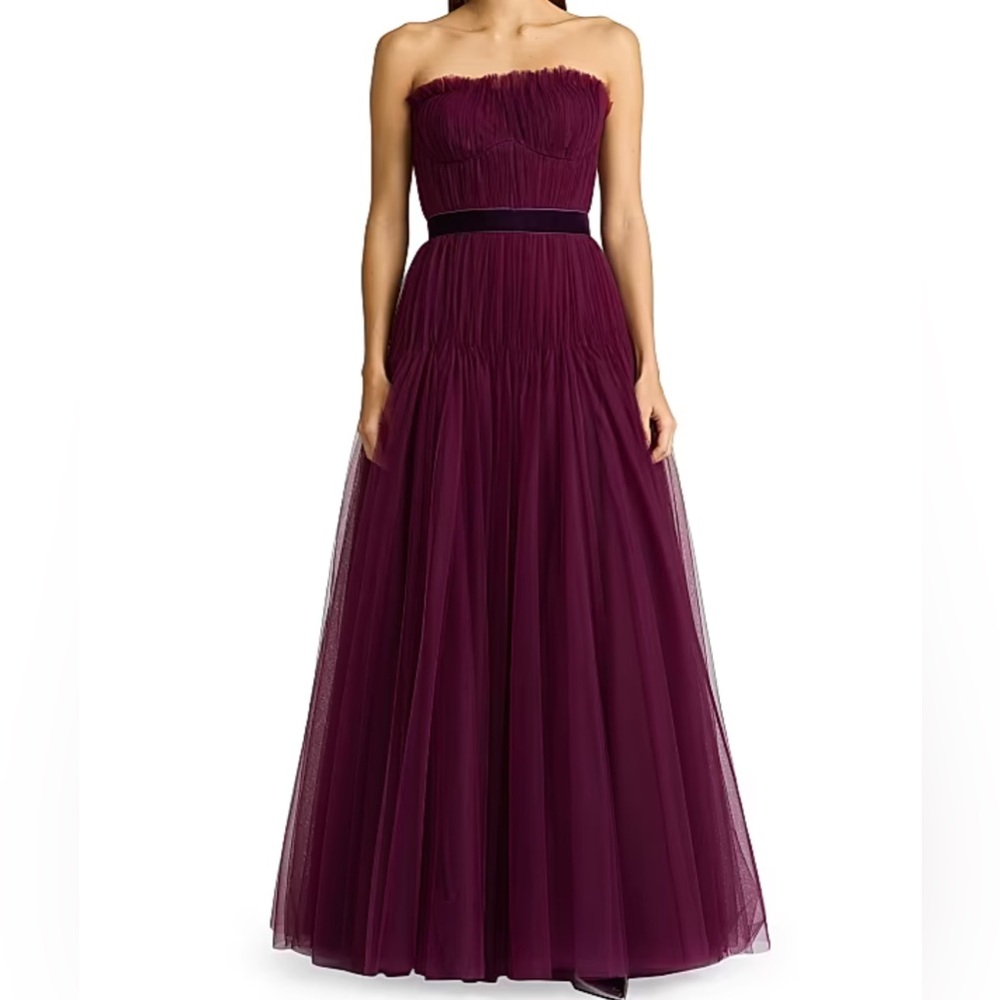Zac Posen Strapless Burgundy Tulle Ball Gown